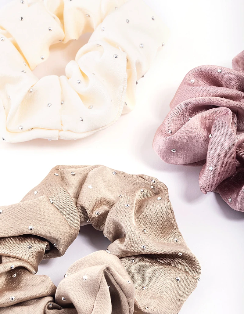 Fabric Diamante Stone Scrunchie Pack