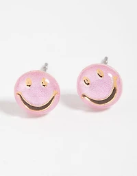 Boucles d’oreilles dorées en forme de clous Happy Face