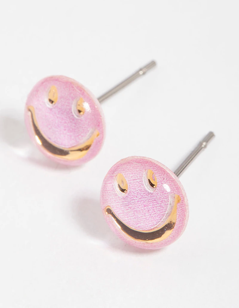 Boucles d’oreilles dorées en forme de clous Happy Face