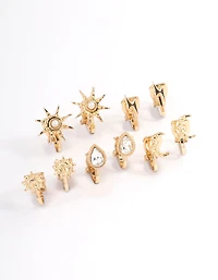 Gold Mix Celestial Clip On Earrings 5-Pack