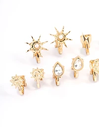 Gold Mix Celestial Clip On Earrings 5-Pack