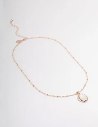 Rose Gold Station Oval Stone Necklace