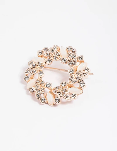 Rose Gold Wreath Marquise & Round Brooch