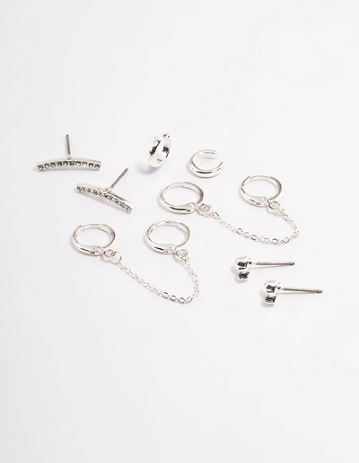 Silver Diamante Huggie Chain Earrings 5-Pack