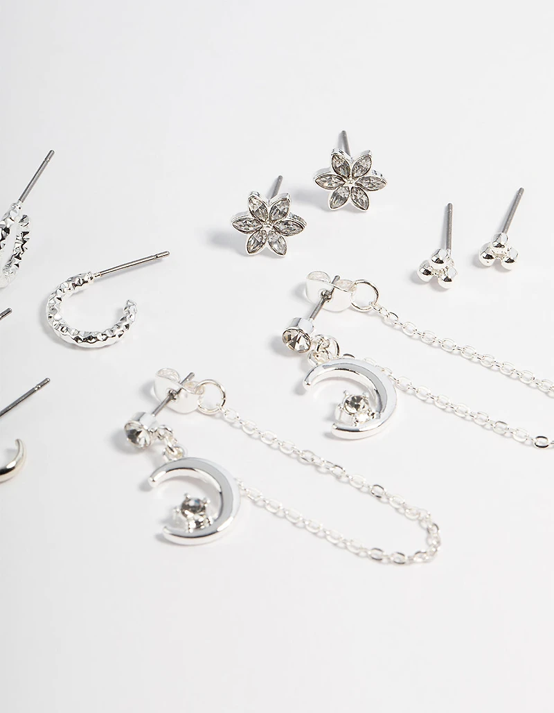 Silver Celestial Stacker Earrings 5-Pack