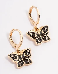 Gold Celestial Butterfly Huggie Earrings