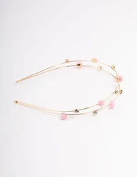 Kids Gold Diamante Flower Double Row Headband