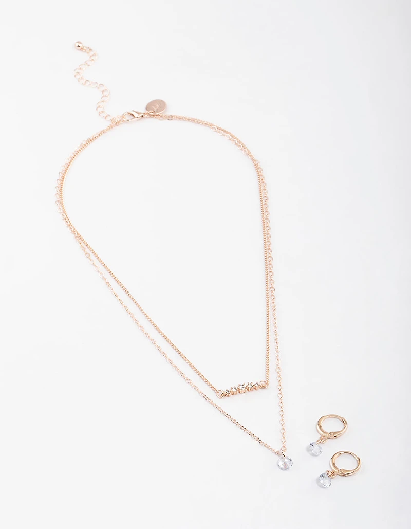 Rose Gold Dainty Stone Necklace & Earrings Set