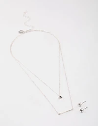 Silver Layered Stone Bar Necklace & Earrings Set