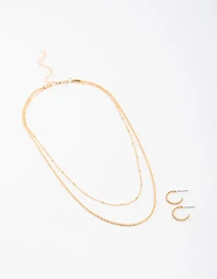 Gold Twist Station Necklace & Earrings Set
