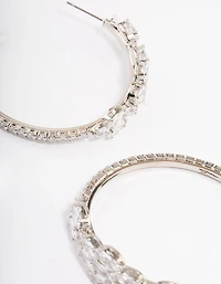 Silver Diamante Baguette Statement Hoop Earrings