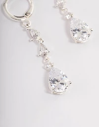Silver Triple Huggie Drop Earrings