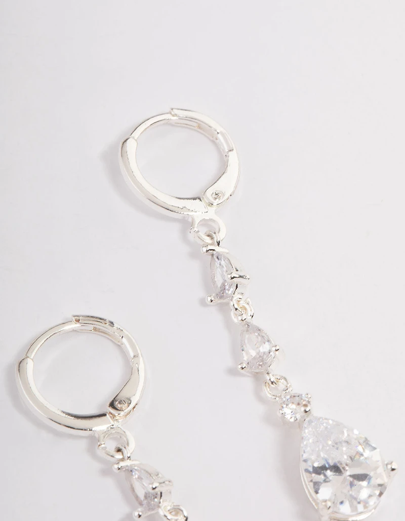 Silver Triple Huggie Drop Earrings