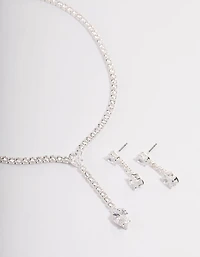 Silver Statement Y-Necklace & Earrings Set