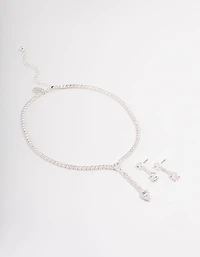 Silver Statement Y-Necklace & Earrings Set