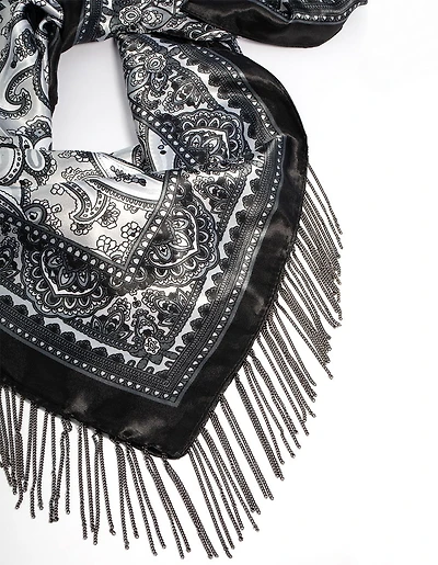 Fabric Paisley Fringe Necklace