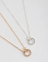 Mixed Metal Diamante Link Circle Necklace Pack