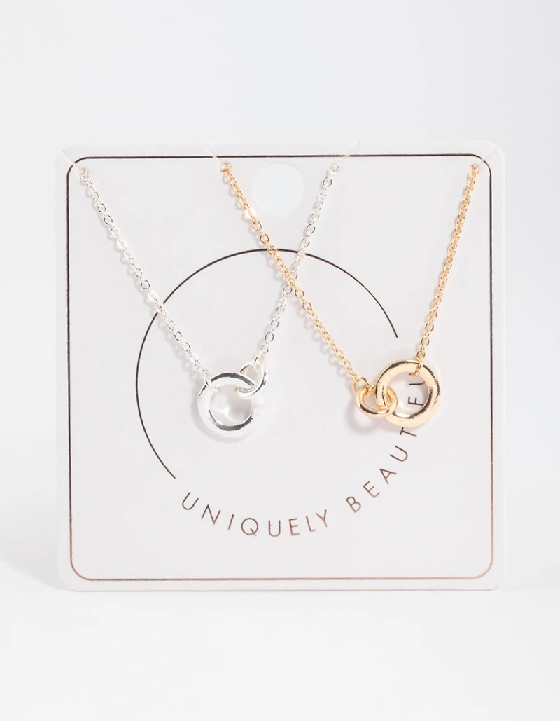 Mixed Metal Diamante Link Circle Necklace Pack