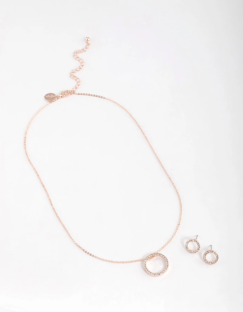 Rose Gold Diamante Open Circle Jewellery Set