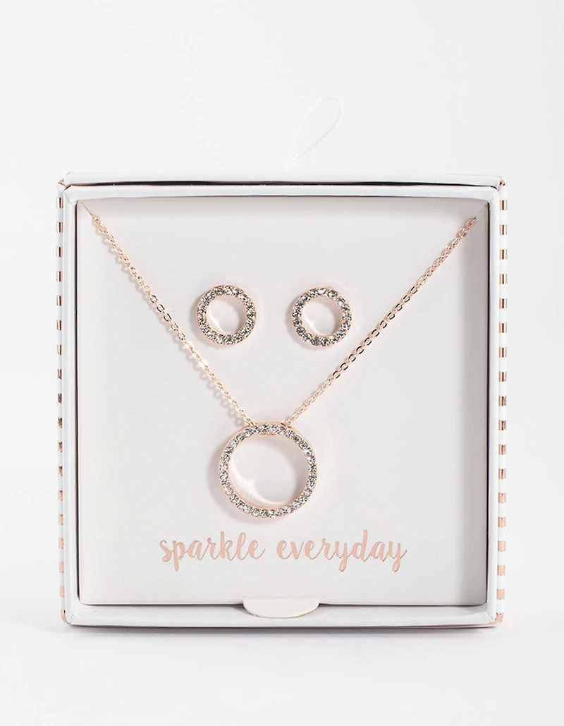 Rose Gold Diamante Open Circle Jewellery Set