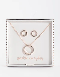 Rose Gold Diamante Open Circle Jewellery Set
