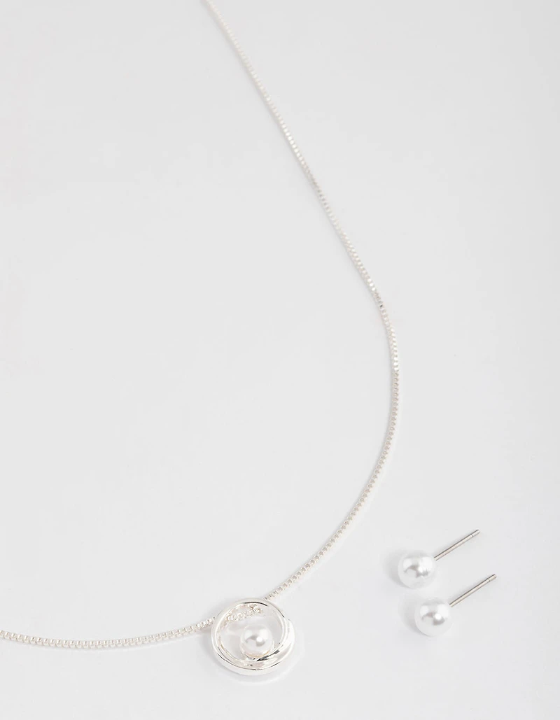 Silver Pearl Open Circle Jewellery Set