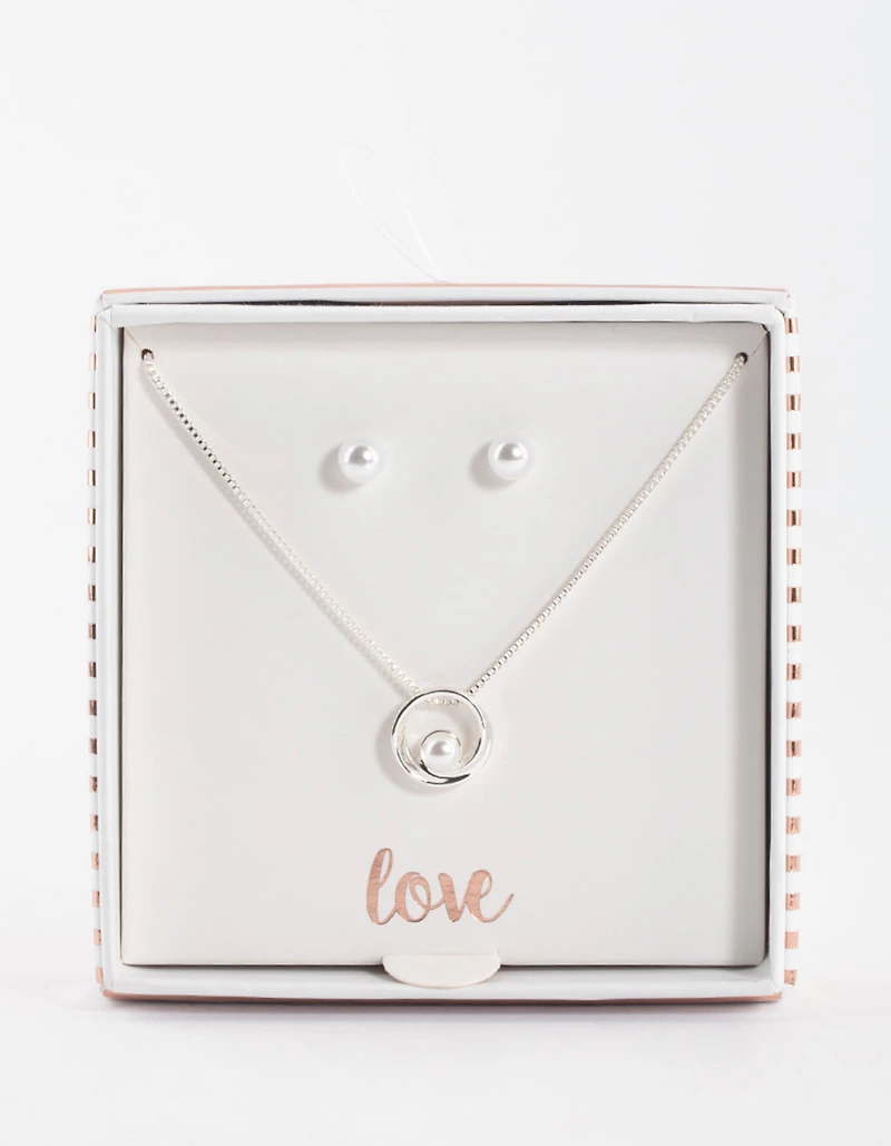 Silver Pearl Open Circle Jewellery Set