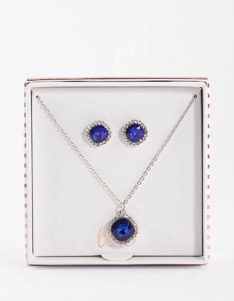 Silver Cushion Halo Jewellery Set