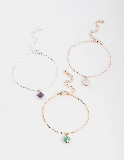 Mixed Metal Teardrop Facet Bracelet Pack
