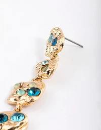 Gold Molten Texture Stone Five Drop Earrings