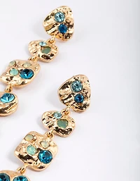 Gold Molten Texture Stone Five Drop Earrings