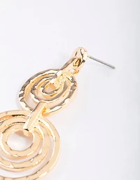 Gold Round Illusion Layer Drop Earrings