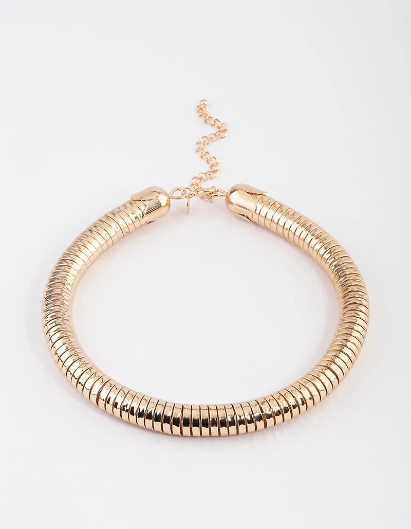 Gold Chunky Hammered Tube Necklace