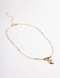 Gold Plated Celestial Heart T-Bar Necklace