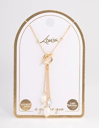 Gold Freshwater Pearl T&O Station Necklace