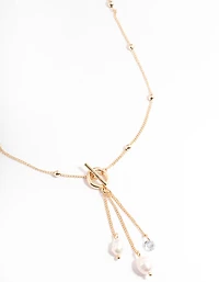 Gold Freshwater Pearl T&O Station Necklace