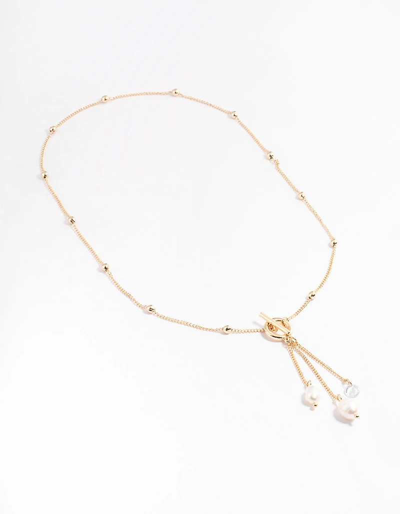 Gold Freshwater Pearl T&O Station Necklace