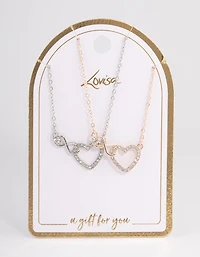 Mixed Metal Diamante Infinity & Heart Necklace Pack