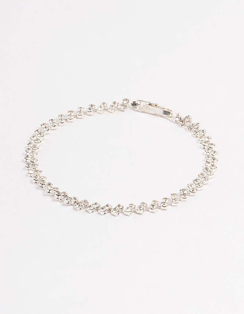 Silver Double Dangle Diamante Petal Tennis Bracelet