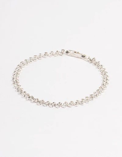Silver Double Dangle Diamante Petal Tennis Bracelet