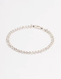 Silver Double Dangle Diamante Petal Tennis Bracelet