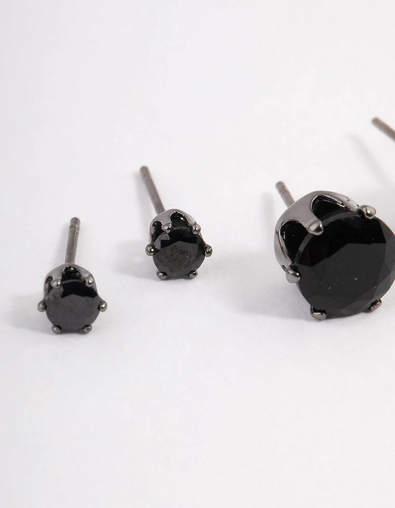 Paquet de boucles d’oreilles rondes Gunmetal Rounded Graded Studs
