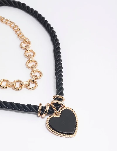 Collier en forme de cœur en corde torsadée à double rangée dorée
