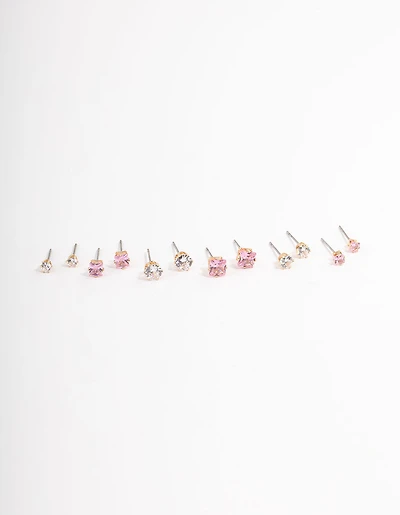 Gold Circle Square Stud Earrings 6-Pack