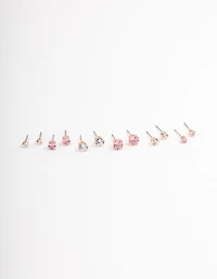 Gold Circle Square Stud Earrings 6-Pack