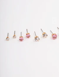 Gold Circle Square Stud Earrings 6-Pack