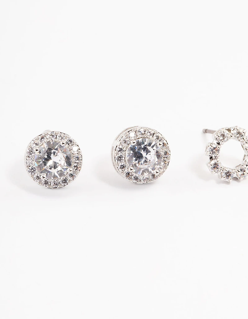 Silver Circle Cubic Zirconia Earrings Pack