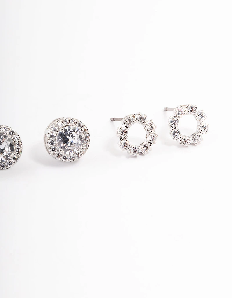 Silver Circle Cubic Zirconia Earrings Pack