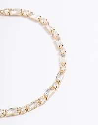 Gold Plated Baguette Stone Toggle Tennis Bracelet