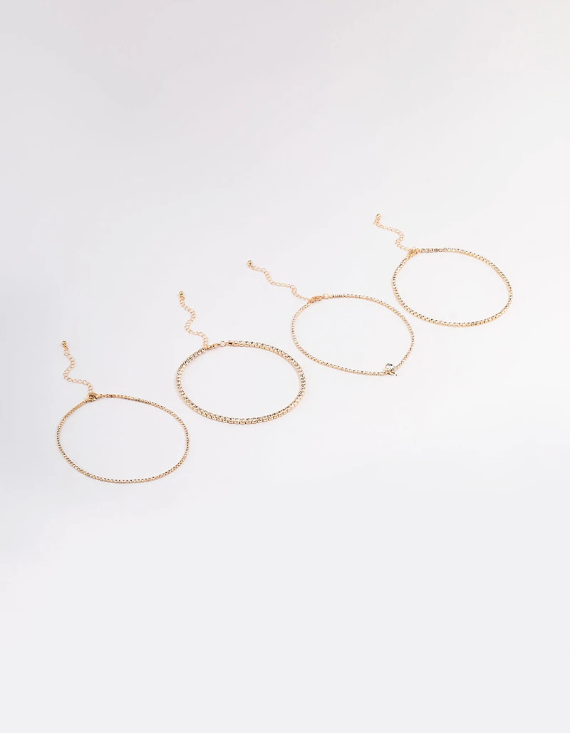 Gold Round & Pear Choker 4-Pack